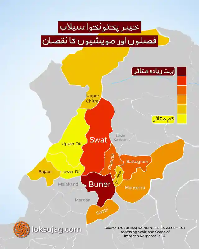سیلاب نے خیبر پختونخوا میں تقریباً 3,233 ایکڑ پر کھڑی فصلیں تباہ کر دیں