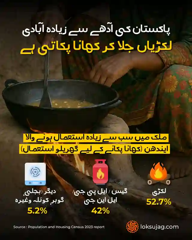  آدھی سے زیادہ آبادی لکڑیاں جلا کر کھانا پکاتی ہے؟